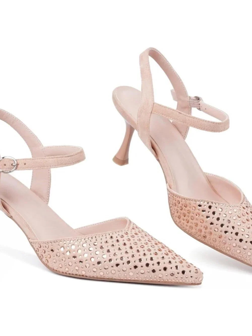 Women's Pink_rhinestone Slingback Kitten Shoes Toe Pumps Low Stiletto Heels